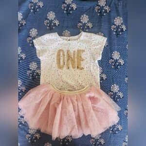 Mud Pie White Baby Top with Pastel Stars and Gold Glitter